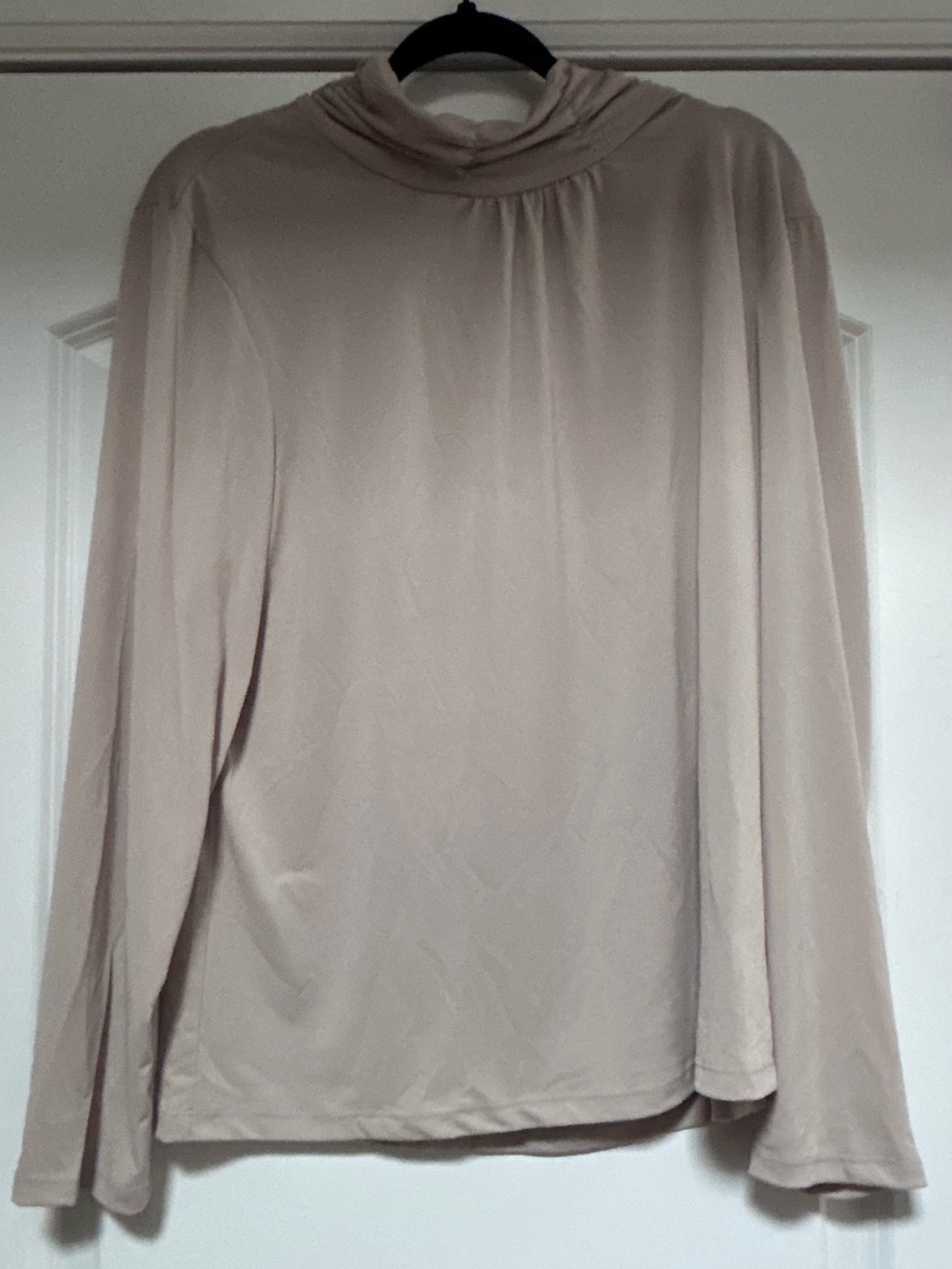 Susan Graver Womens Taupe XL Essentials Gathered Neck Turtleneck Top Liquid Knit